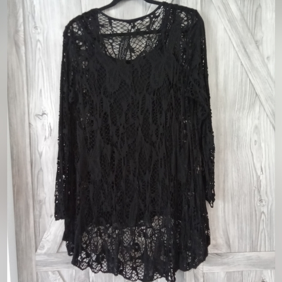Goth Black Mesh Hi Lo Tunic Top XL - Picture 4 of 12